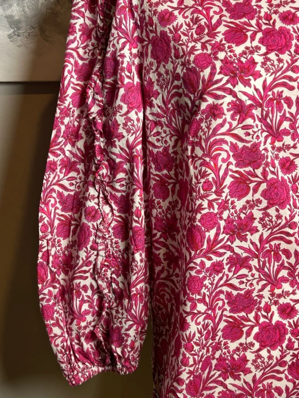 J.Crew liberty fabric floral blouse pink white puff sleeve XS cottagecore